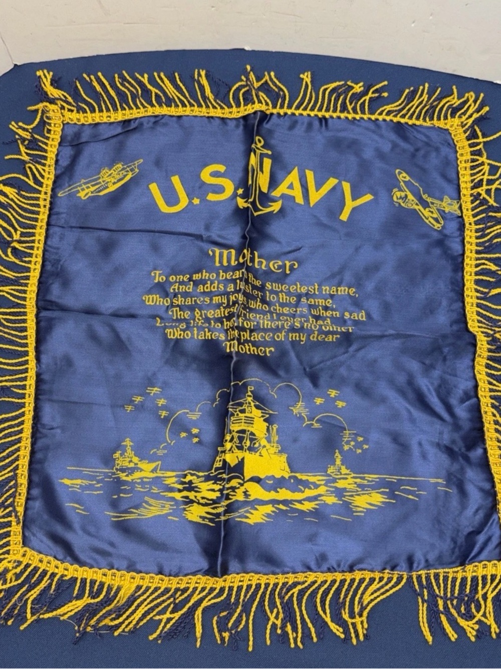 Vintage WW2 United States Navy Army “Mother” Souvenir Pillow Case Sham 17”x 16”.